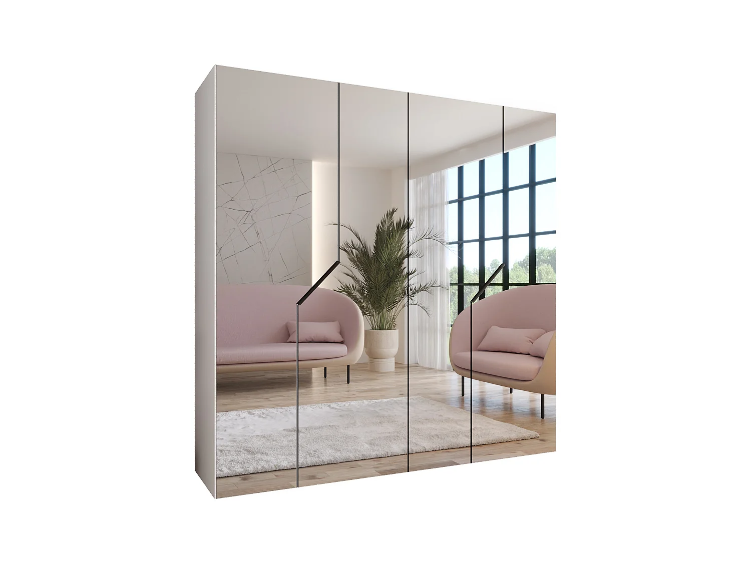 Drehtürenschrank Andrew 3 200 / 202 / 52 (Weiß + Griffe: Schwarz)