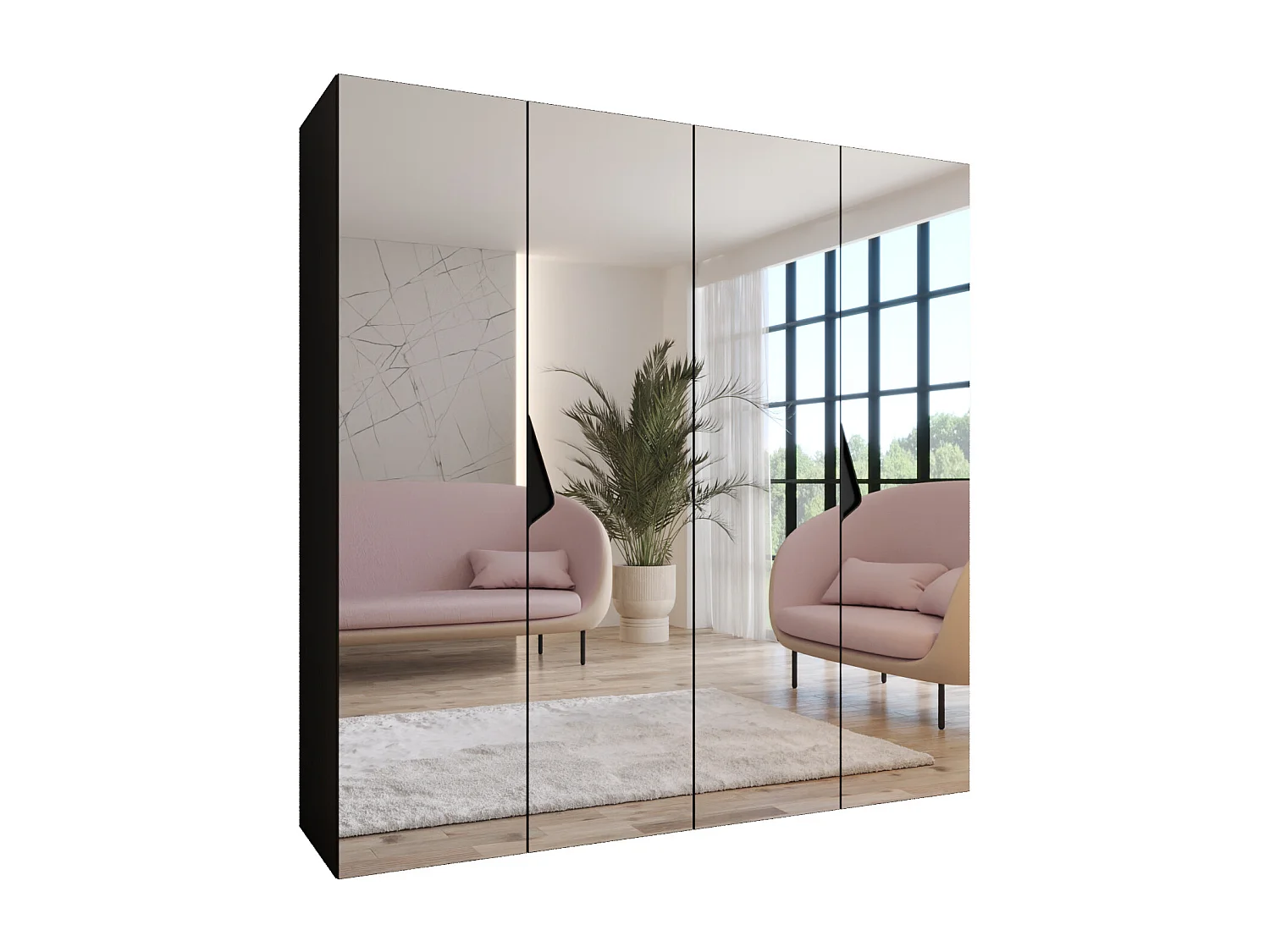 Armoire à portes battantes Sandi 3 200 / 202 / 52 (Noir + poignées: Noir)