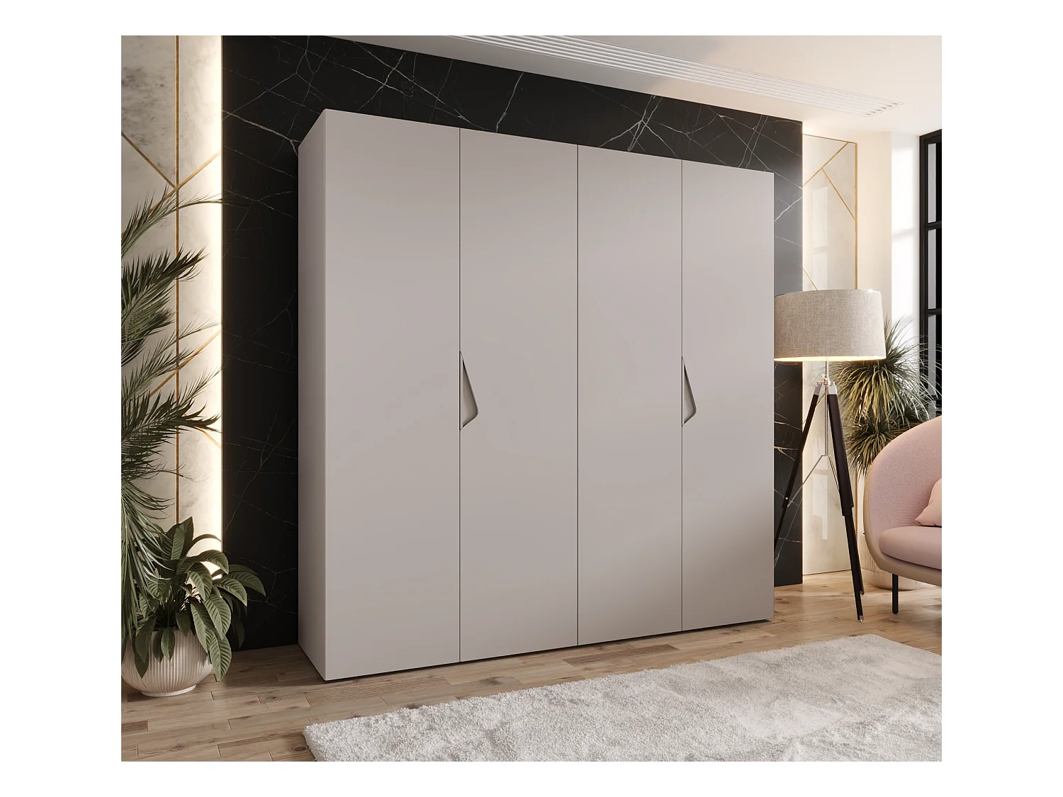 Armoire à portes battantes Sandi 1 200 / 202 / 52 (Cachemire + poignées: Cachemire)