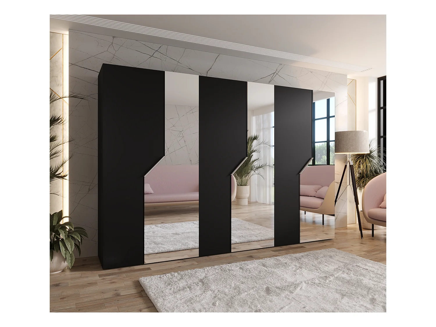 Armoire à portes battantes Andrew 2 300 / 202 / 52 (Noir + poignées: Cachemire)