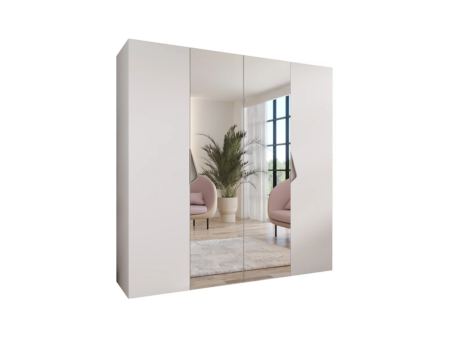 Armoire à portes battantes Sandi 2 200 / 202 / 52 (Blanc + poignées: Cachemire)