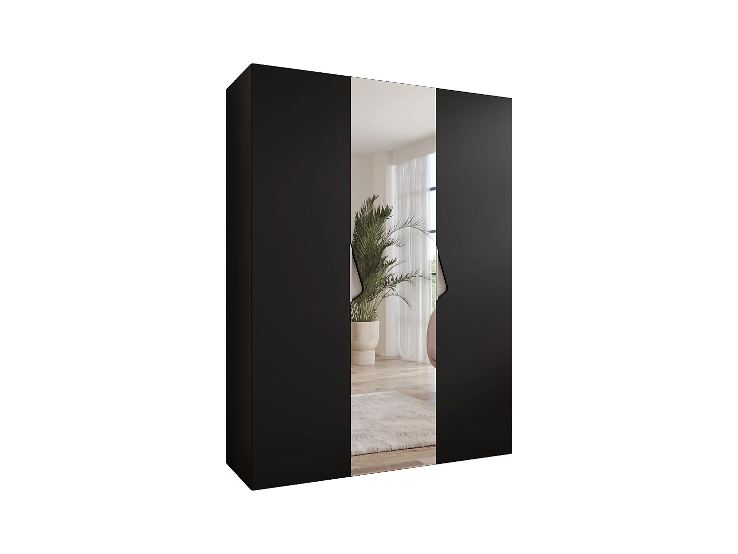 Armoire à portes battantes Sandi 2 150 / 202 / 52 (Noir + poignées: Cachemire)