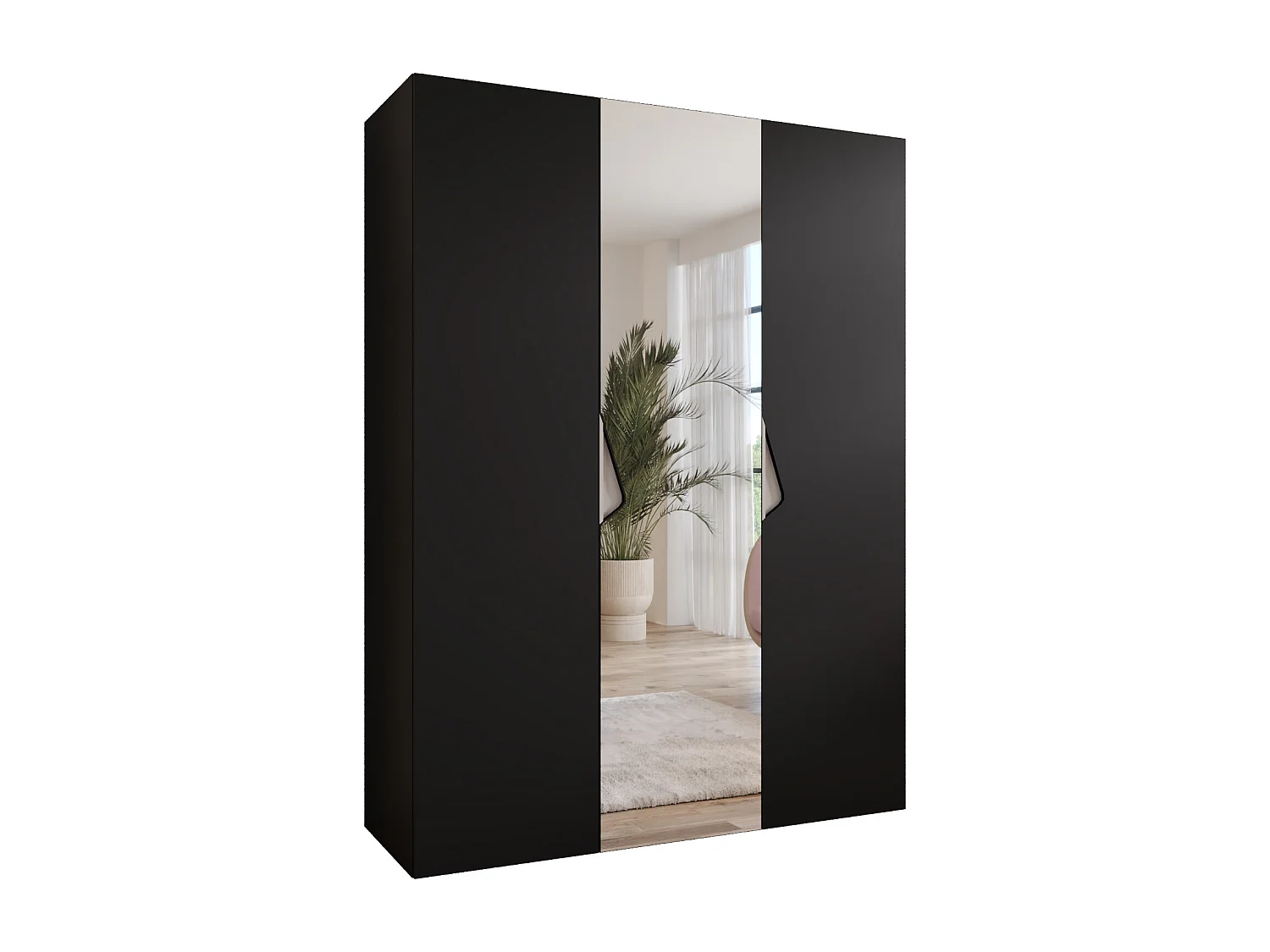 Drehtürenschrank Sandi 2 150 / 202 / 52 (Schwarz + Griffe: Kaschmir)