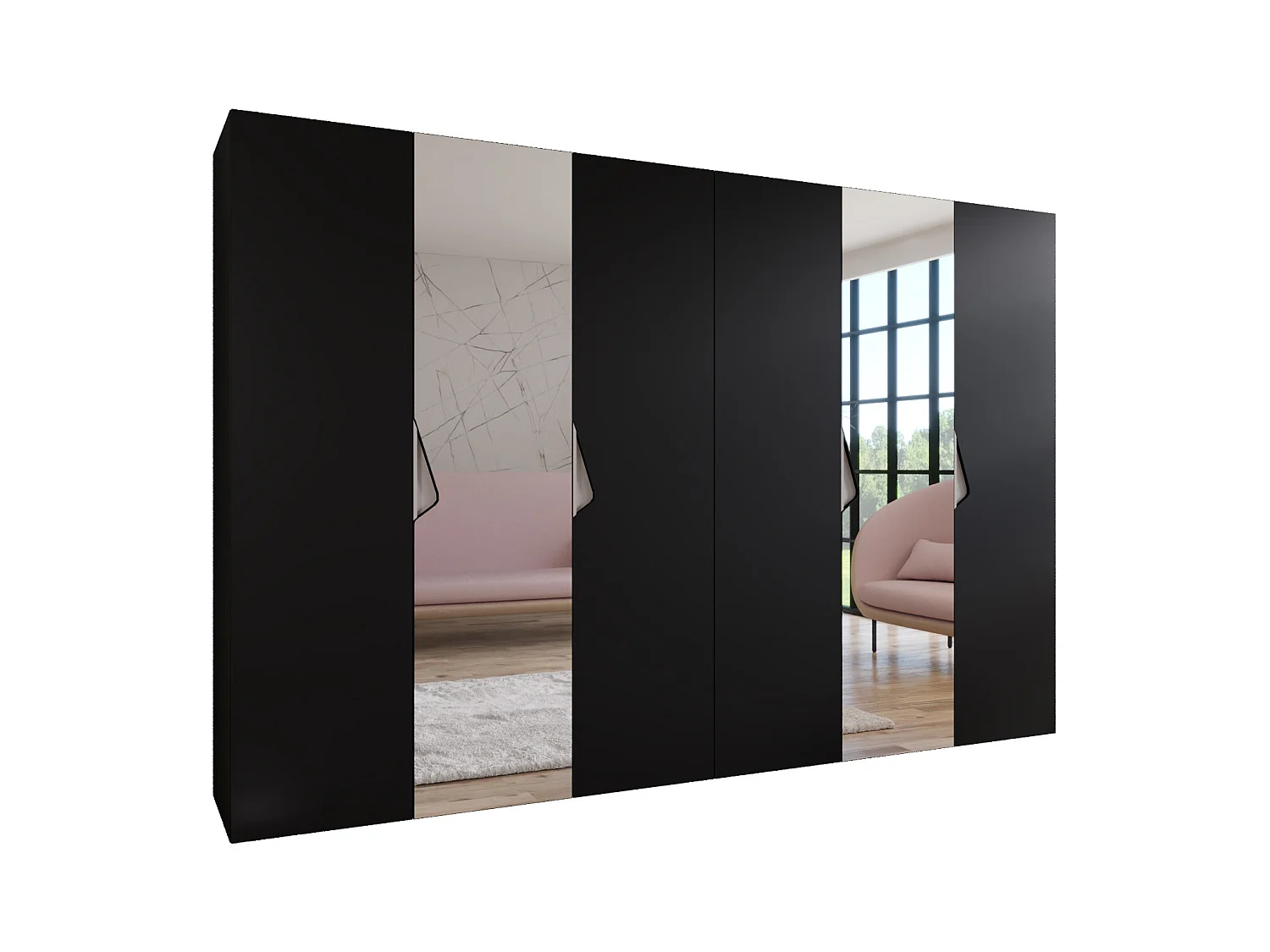 Armoire à portes battantes Sandi 2 300 (150x2) / 202 / 52 (Noir + poignées: Cachemire)