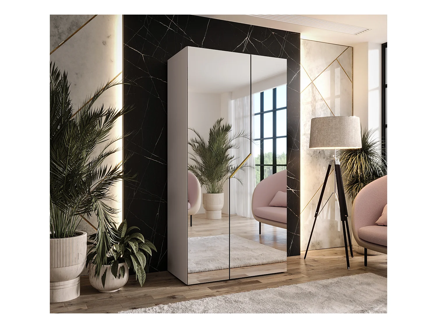 Drehtürenschrank Andrew 3 100 / 202 / 52 (Kaschmir + Griffe: Gold)