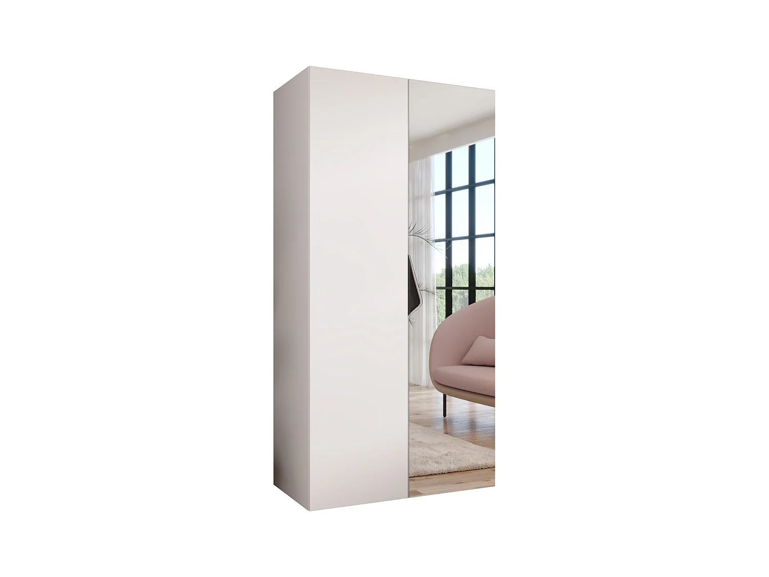 Drehtürenschrank Sandi 2 100 / 202 / 52 (Weiß + Griffe: Schwarz)