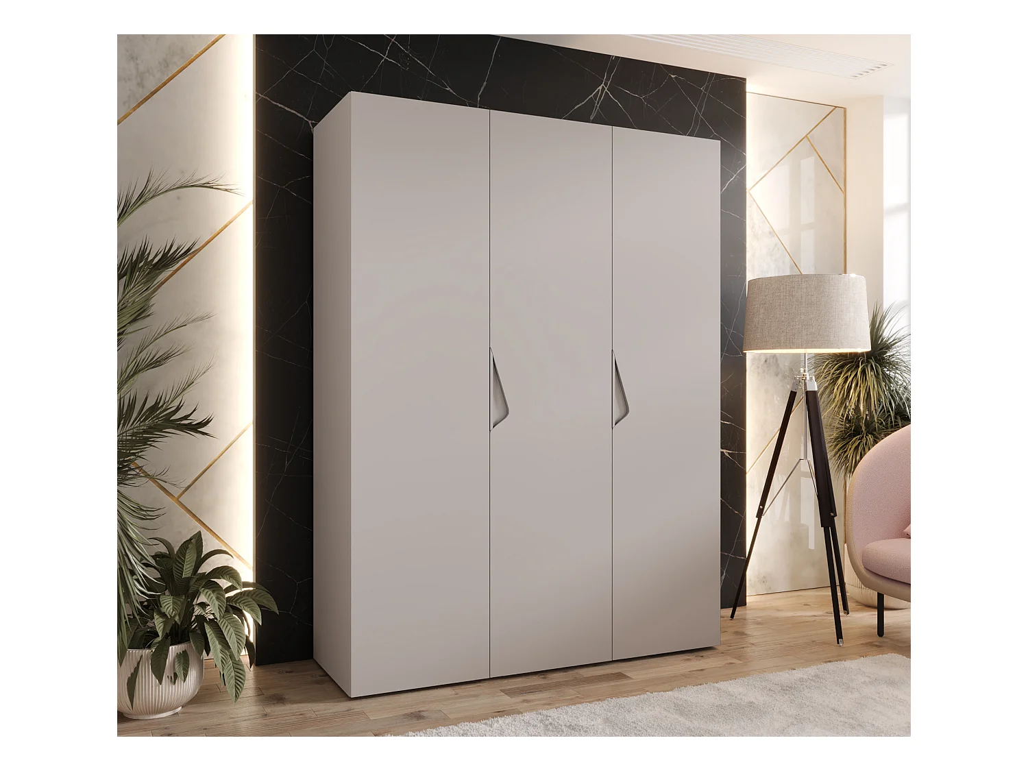 Drehtürenschrank Sandi 1 150 / 202 / 52 (Kaschmir + Griffe: Kaschmir)