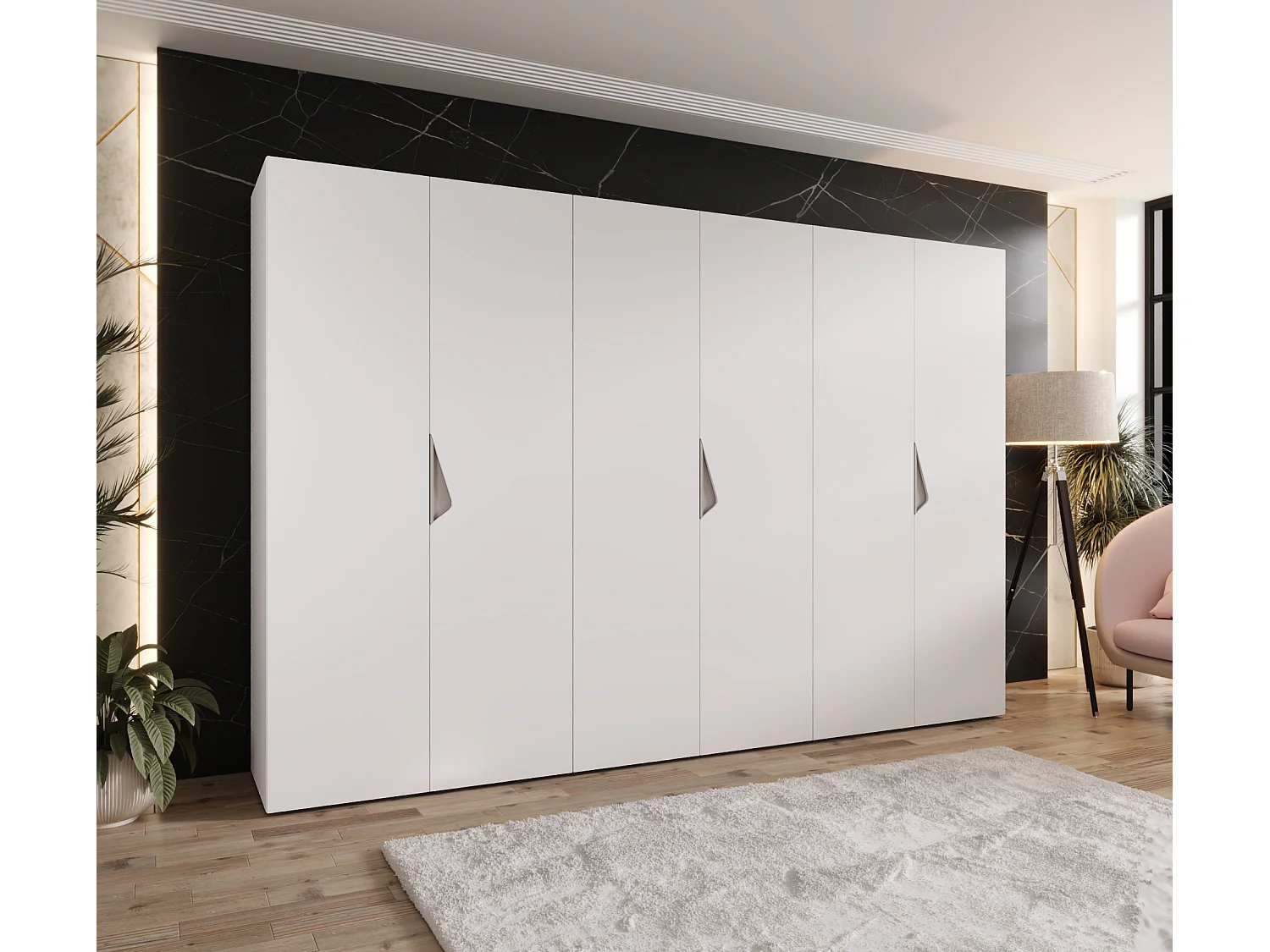 Armoire à portes battantes Sandi 1 300 (100x3) / 202 / 52 (Blanc + poignées: Cachemire)