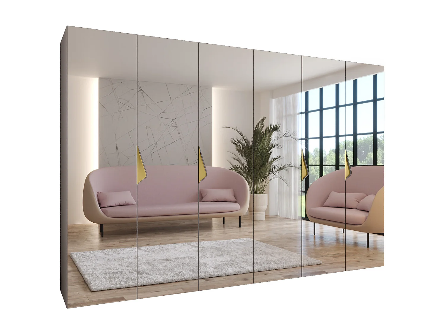 Armoire à portes battantes Sandi 3 300 (150x2) / 202 / 52 (Cachemire + poignées: Gold)