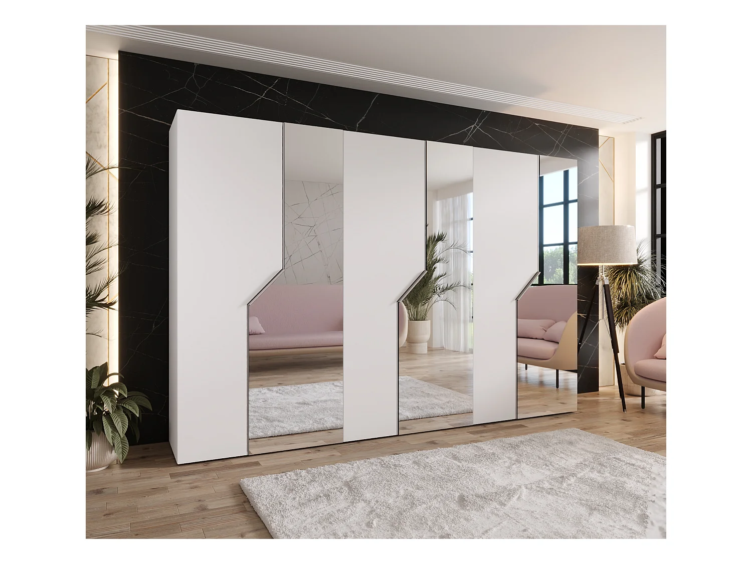 Armoire à portes battantes Andrew 2 300 / 202 / 52 (Blanc + poignées: Cachemire)