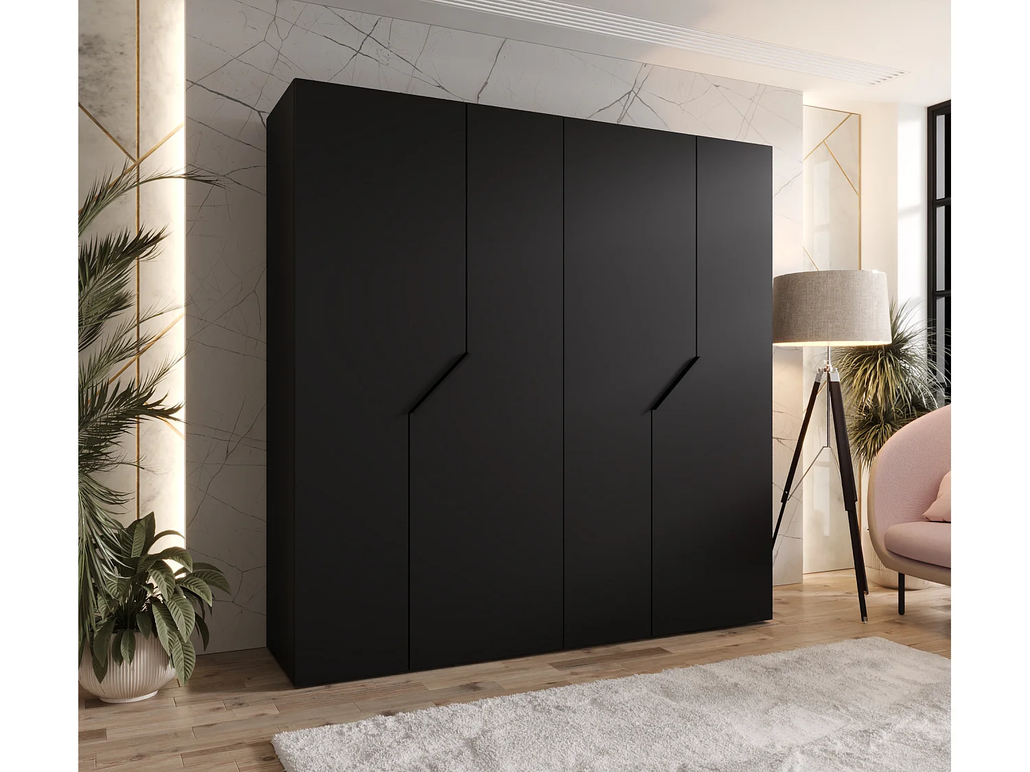 Armoire à portes battantes Andrew 1 200 / 202 / 52 (Noir + poignées: Noir)