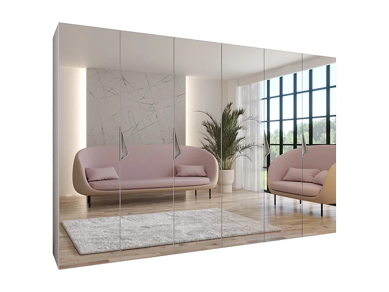 Armoire à portes battantes Sandi 3 300 (150x2) / 202 / 52 (Blanc + poignées: Cachemire)