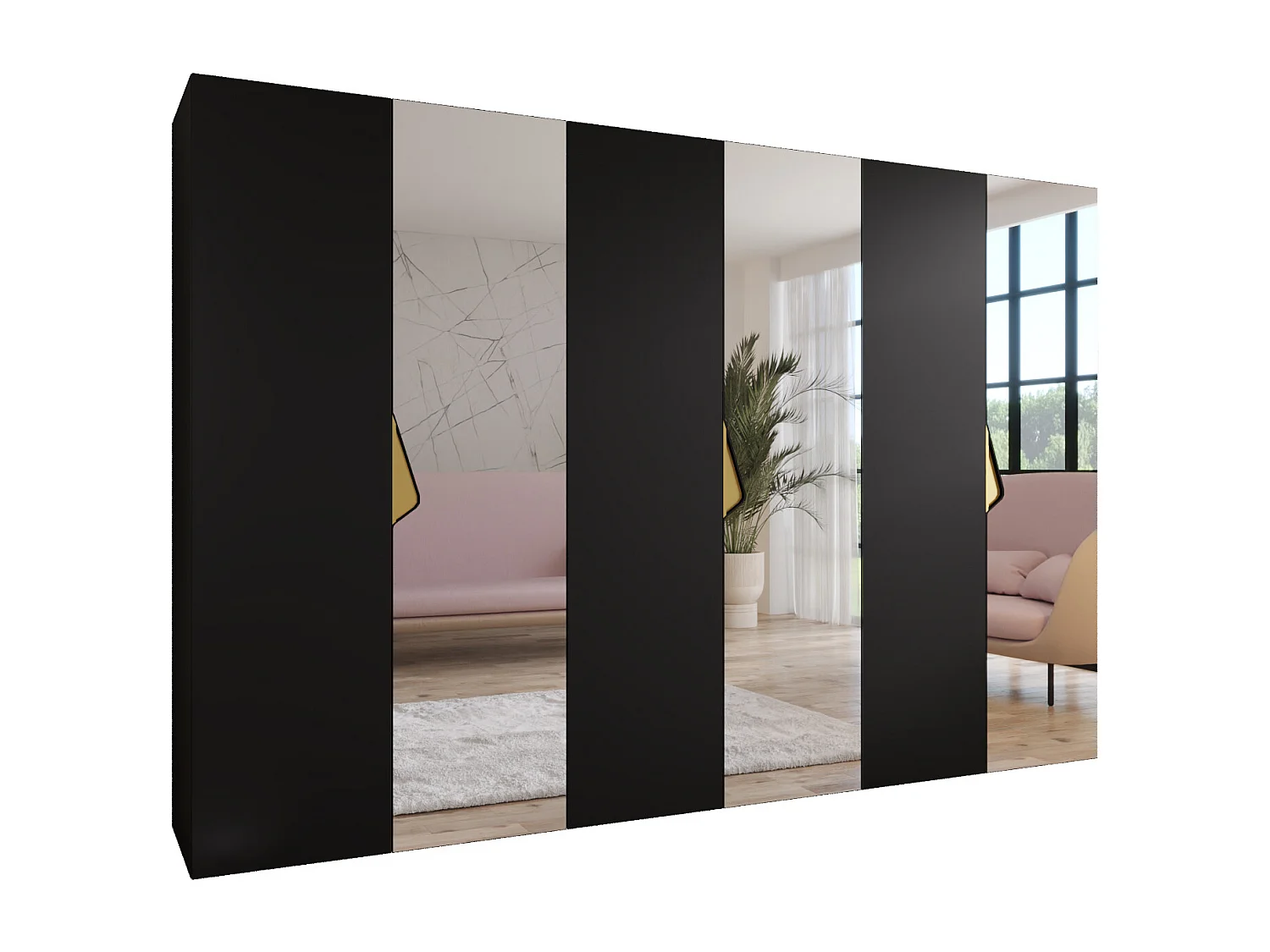 Armoire à portes battantes Sandi 2 300 (100x3) / 202 / 52 (Noir + poignées: Gold)