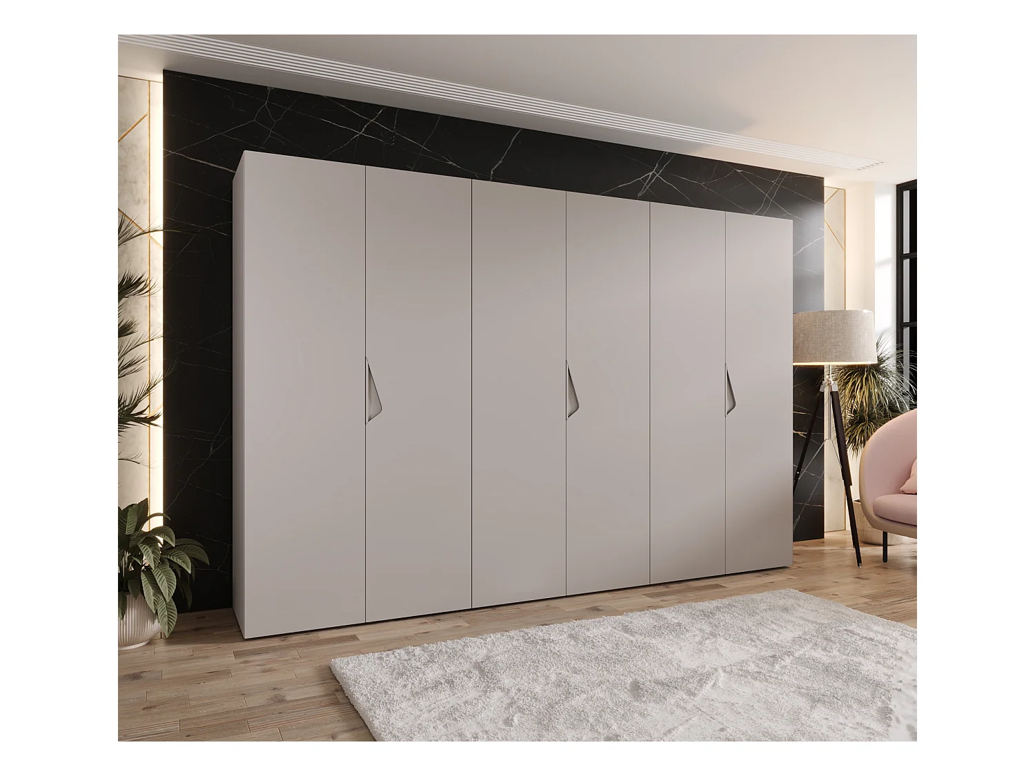 Armoire à portes battantes Sandi 1 300 (100x3) / 202 / 52 (Cachemire + poignées: Cachemire)