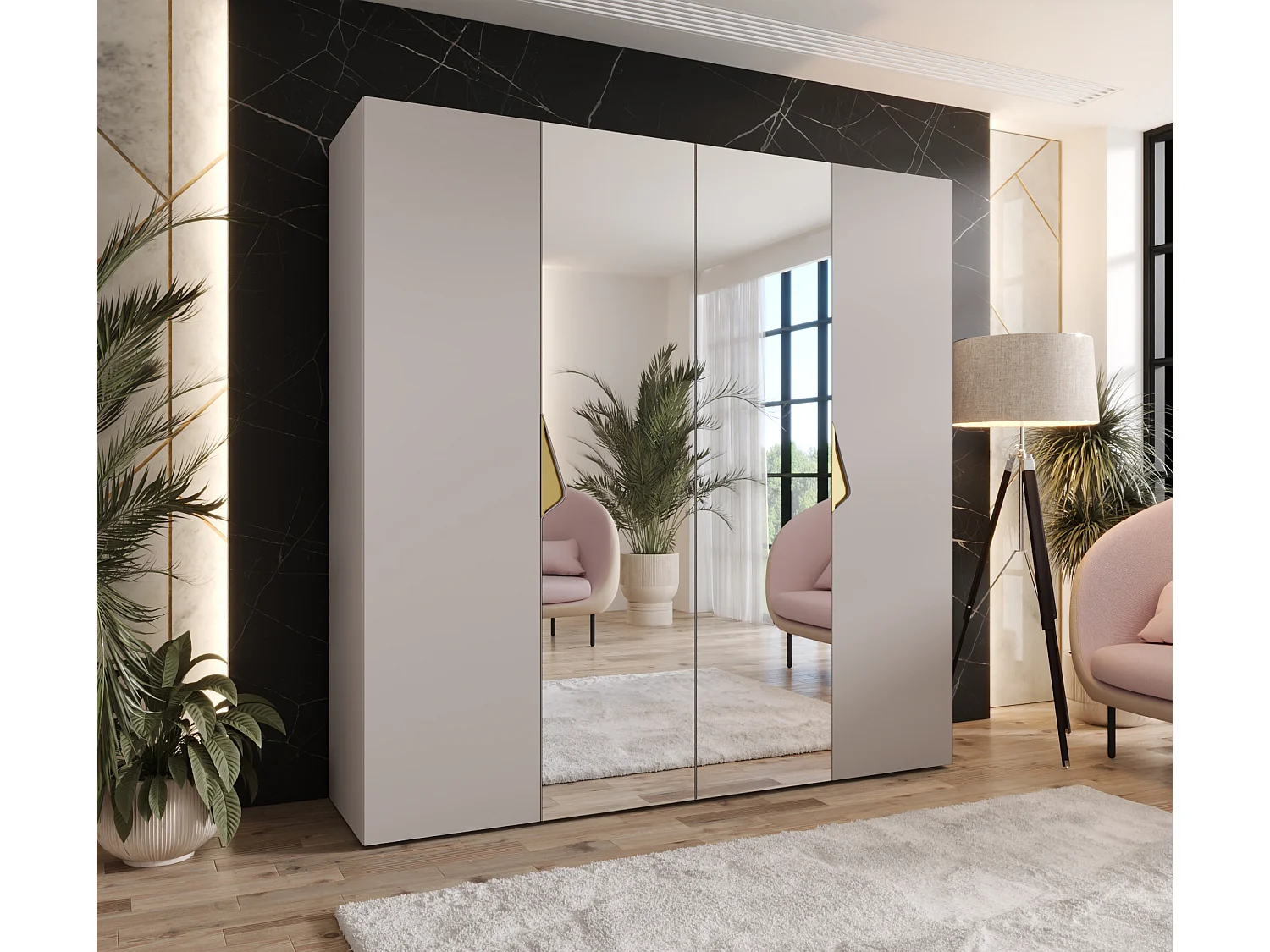 Armoire à portes battantes Sandi 2 200 / 202 / 52 (Cachemire + poignées: Gold)