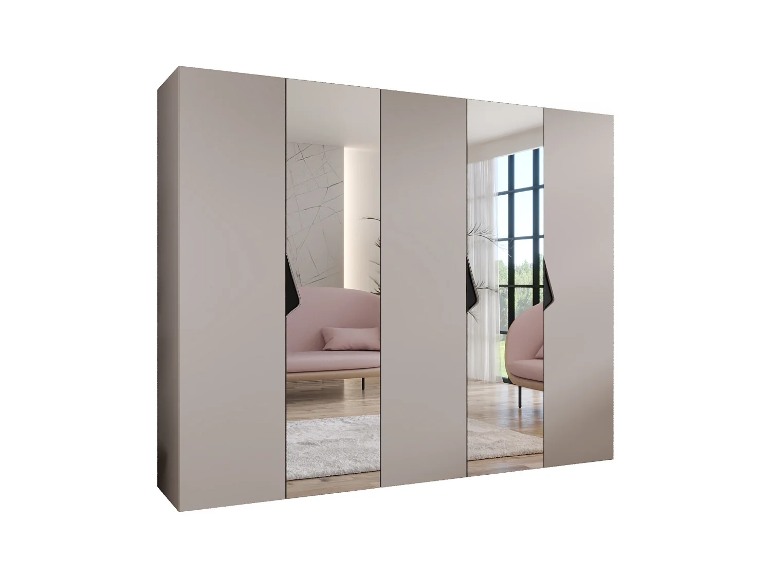 Armoire à portes battantes Sandi 2 250 / 202 / 52 (Cachemire + poignées: Noir)