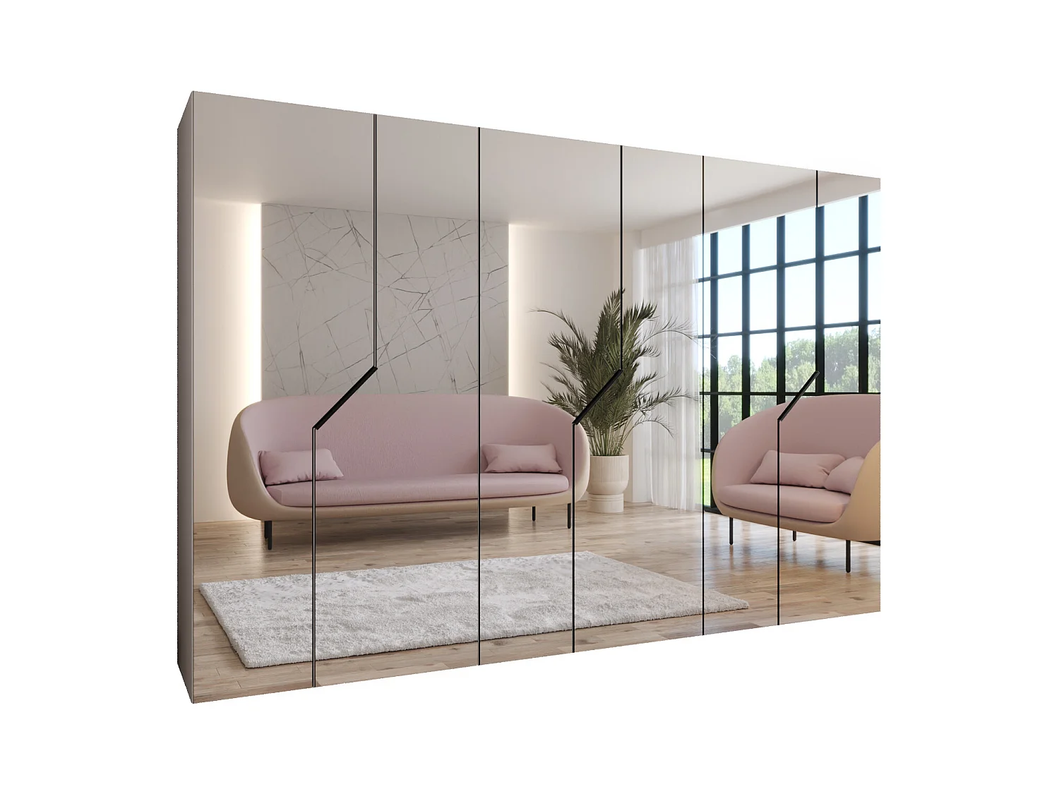 Armoire à portes battantes Andrew 3 300 / 202 / 52 (Cachemire + poignées: Noir)