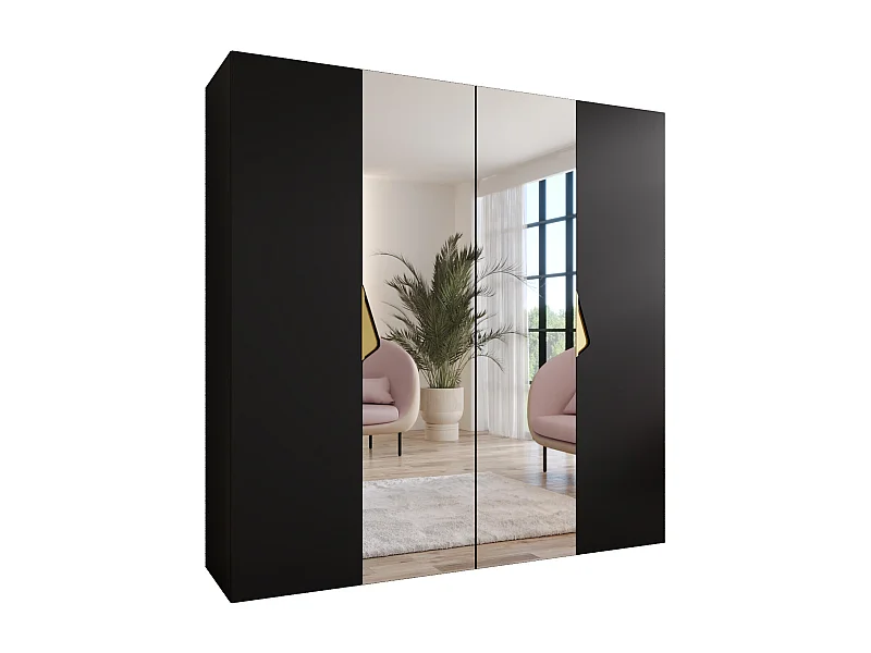 Armoire à portes battantes Sandi 2 200 / 202 / 52 (Noir + poignées: Gold)