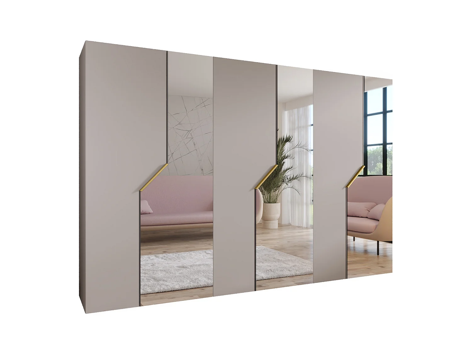Drehtürenschrank Andrew 2 300 / 202 / 52 (Kaschmir + Griffe: Gold)