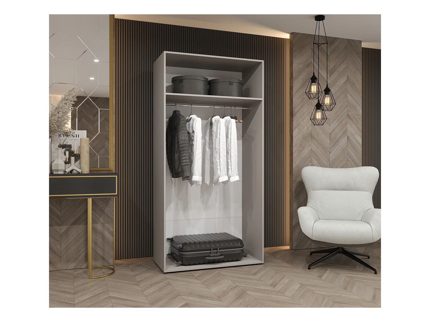 Drehtürenschrank Sandi 3 100 / 202 / 52 (Weiß + Griffe: Gold)