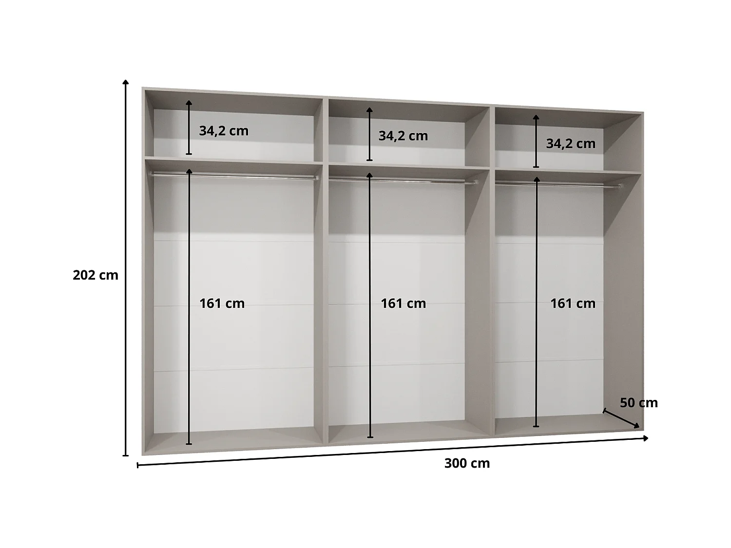 Armoire à portes battantes Andrew 2 300 / 202 / 52 (Cachemire + poignées: Cachemire)