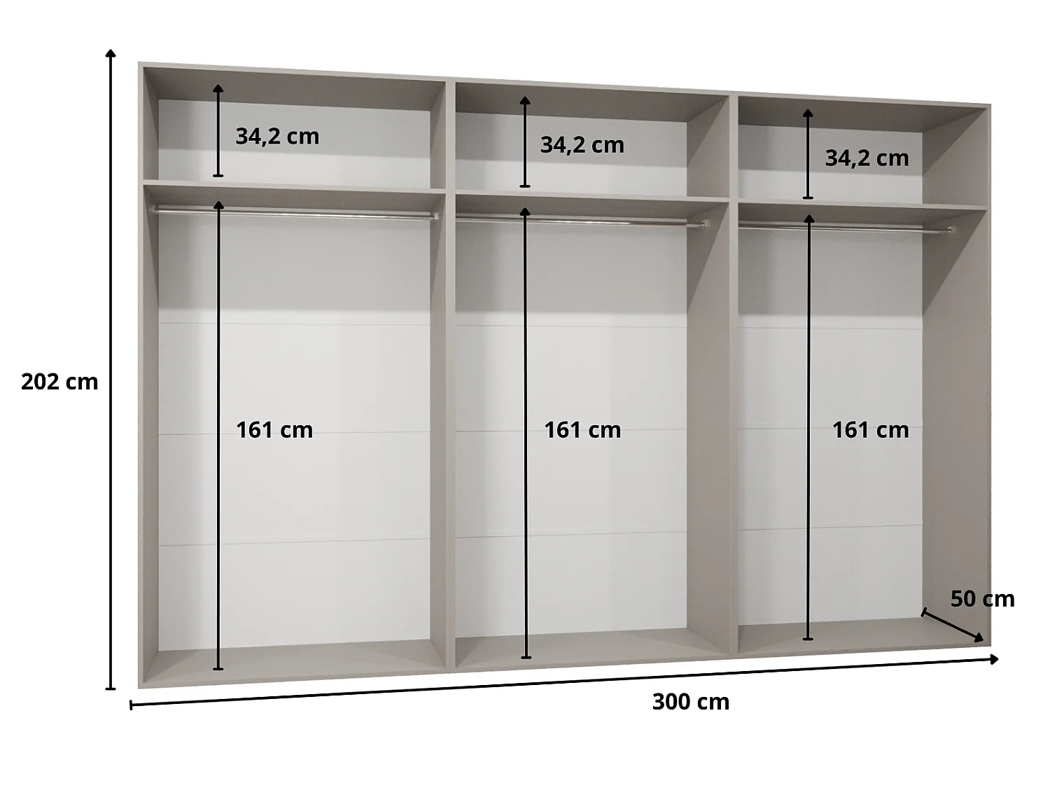 Armoire à portes battantes Andrew 2 300 / 202 / 52 (Cachemire + poignées: Cachemire)