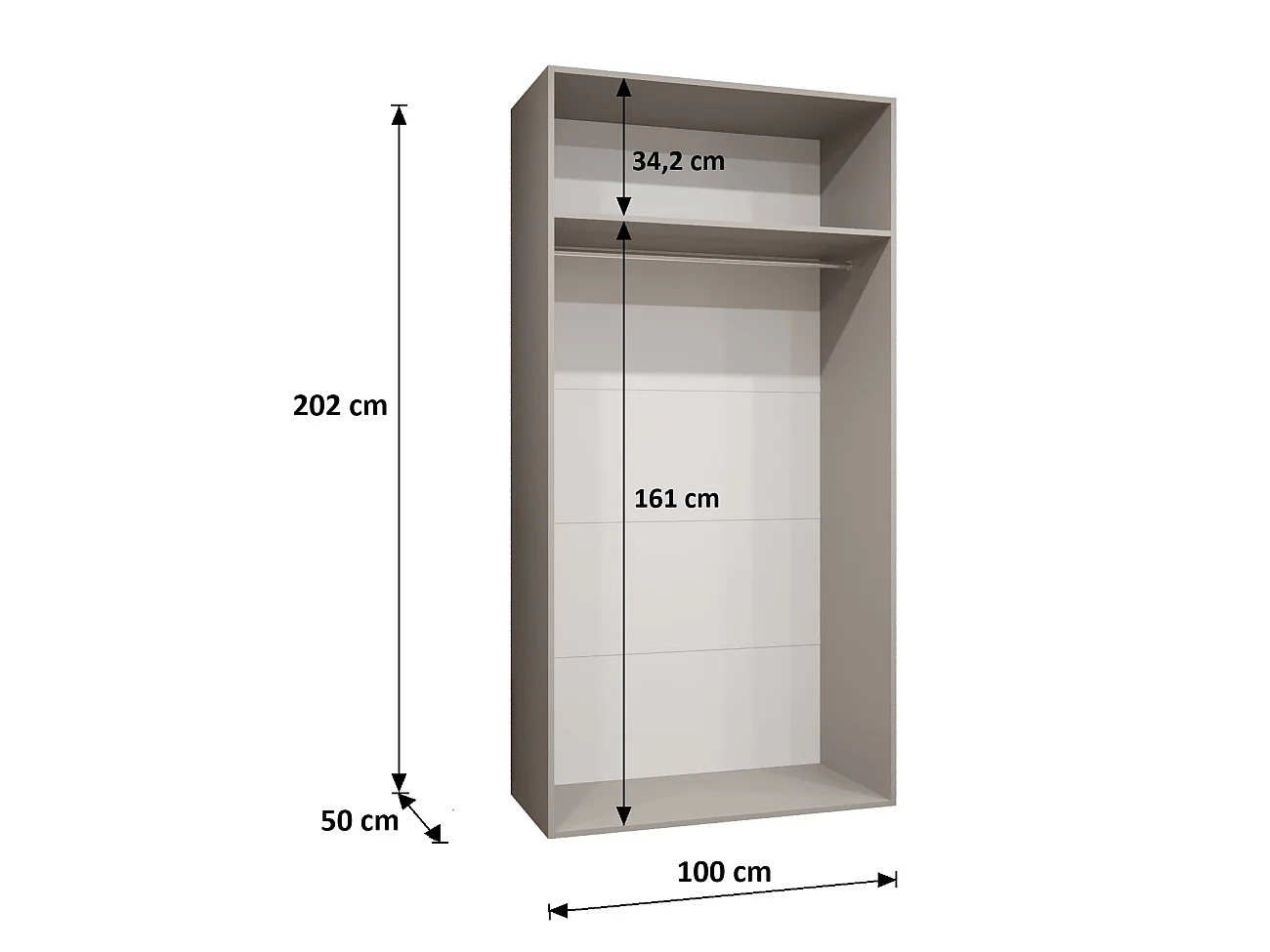 Armoire à portes battantes Sandi 1 100 / 202 / 52 (Blanc + poignées: Cachemire)