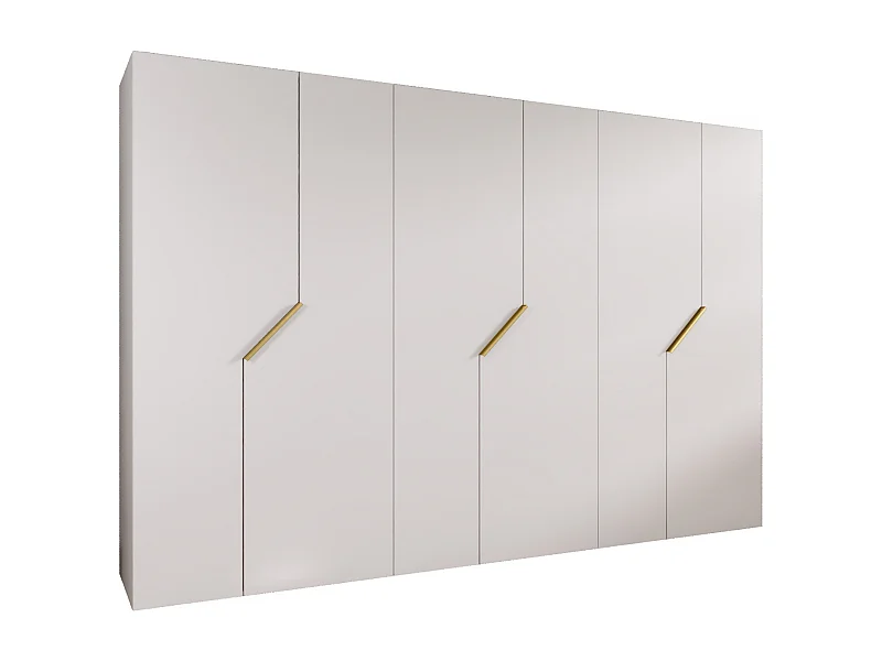 Armoire à portes battantes Andrew 1 300 / 202 / 52 (Blanc + poignées: Gold)