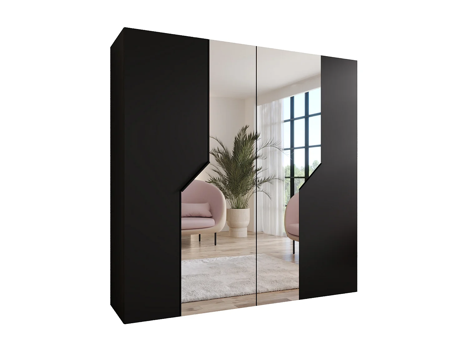 Armoire à portes battantes Andrew 2 200 / 202 / 52 (Noir + poignées: Noir)