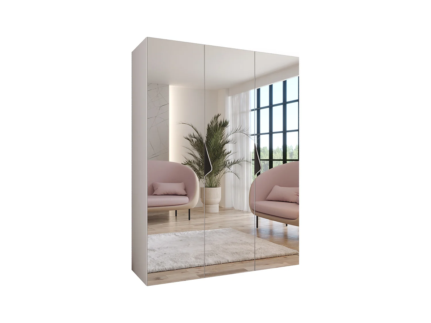 Armadio con ante a battente Sandi 3 150 / 202 / 52 (Bianco + Maniglie: Nero)