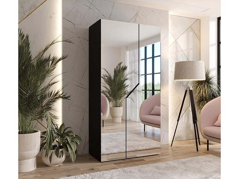Armoire à portes battantes Andrew 3 100 / 202 / 52 (Noir + poignées: Noir)