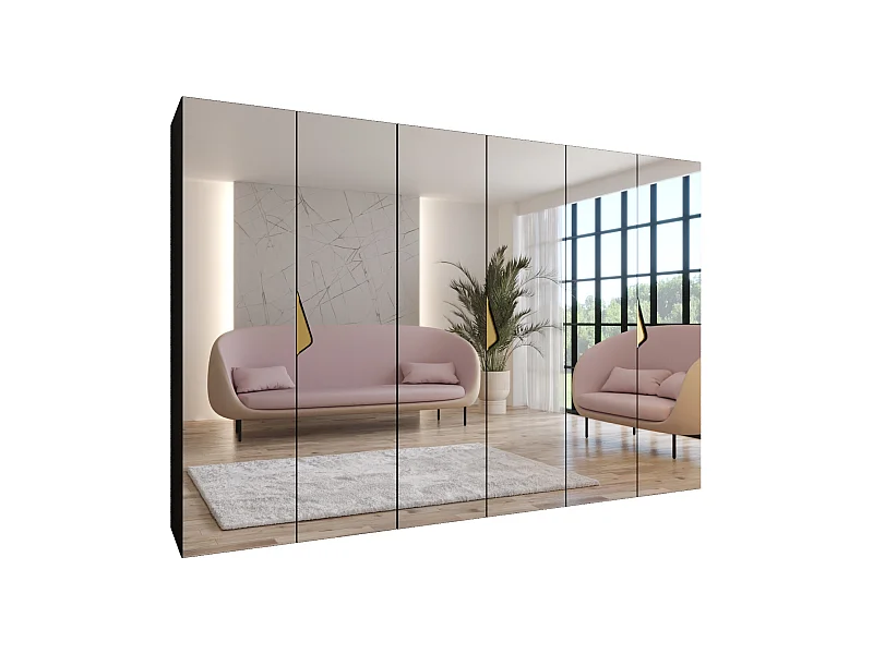 Armoire à portes battantes Sandi 3 300 (100x3) / 202 / 52 (Noir + poignées: Gold)