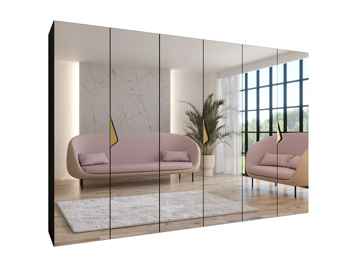 Armoire à portes battantes Sandi 3 300 (100x3) / 202 / 52 (Noir + poignées: Gold)