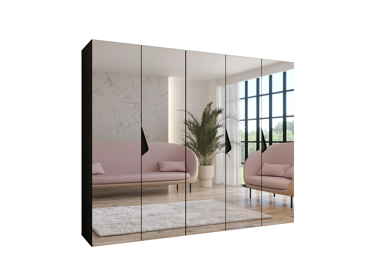 Drehtürenschrank Sandi 3 250 / 202 / 52 (Schwarz + Griffe: Schwarz)