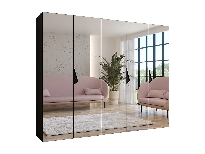 Armoire à portes battantes Sandi 3 250 / 202 / 52 (Noir + poignées: Noir)