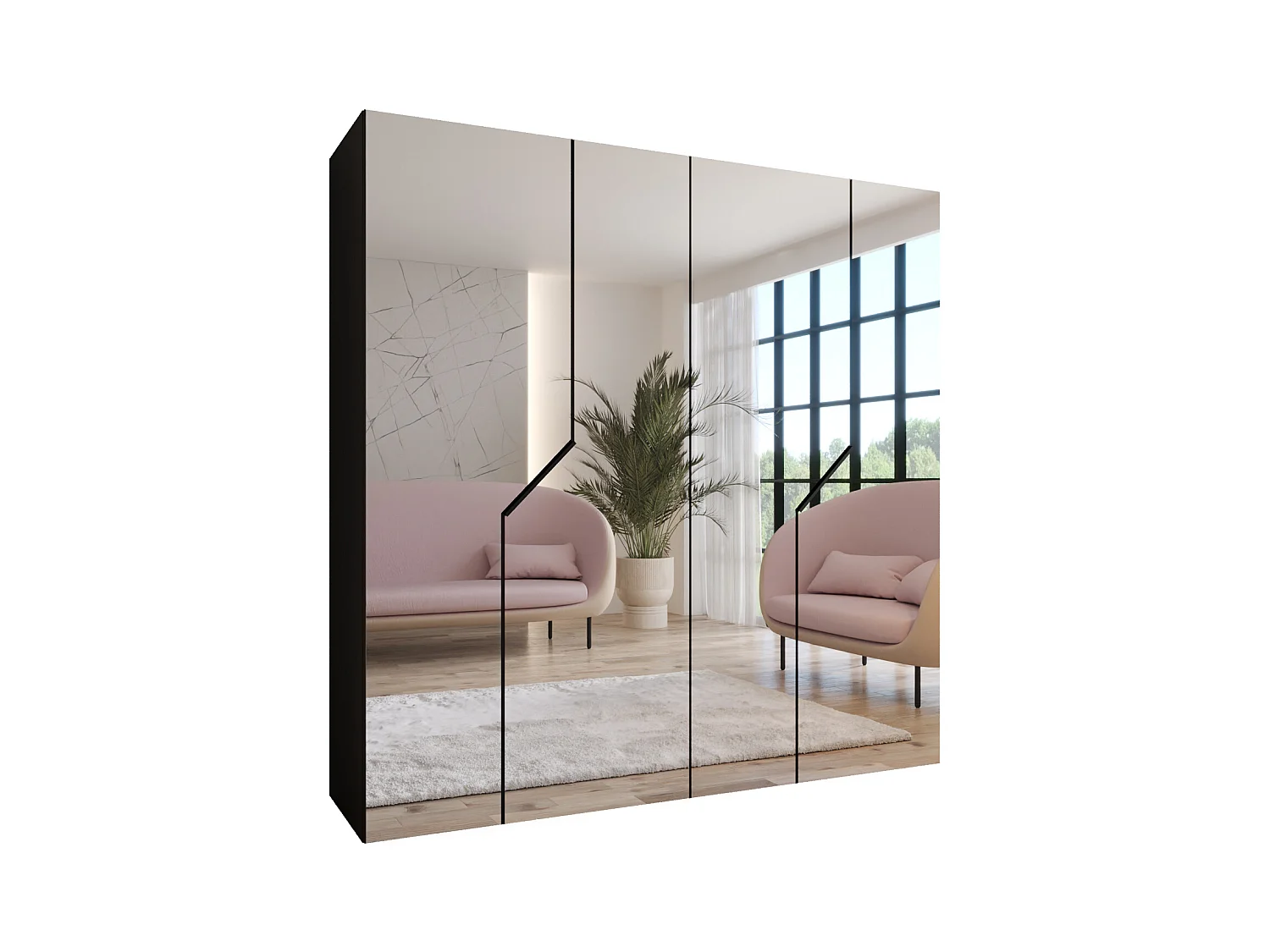 Armadio con ante battenti Andrew 3 200 / 202 / 52 (Nero + maniglie: Nero)