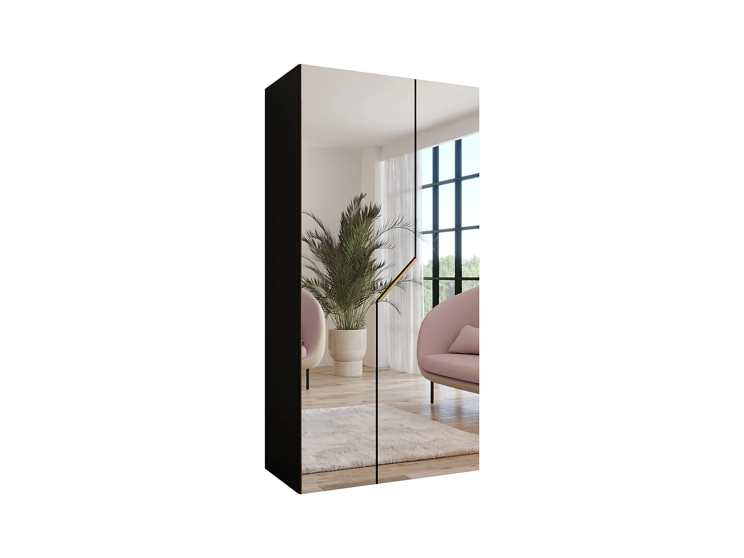 Drehtürenschrank Andrew 3 100 / 202 / 52 (Schwarz + Griffe: Gold)