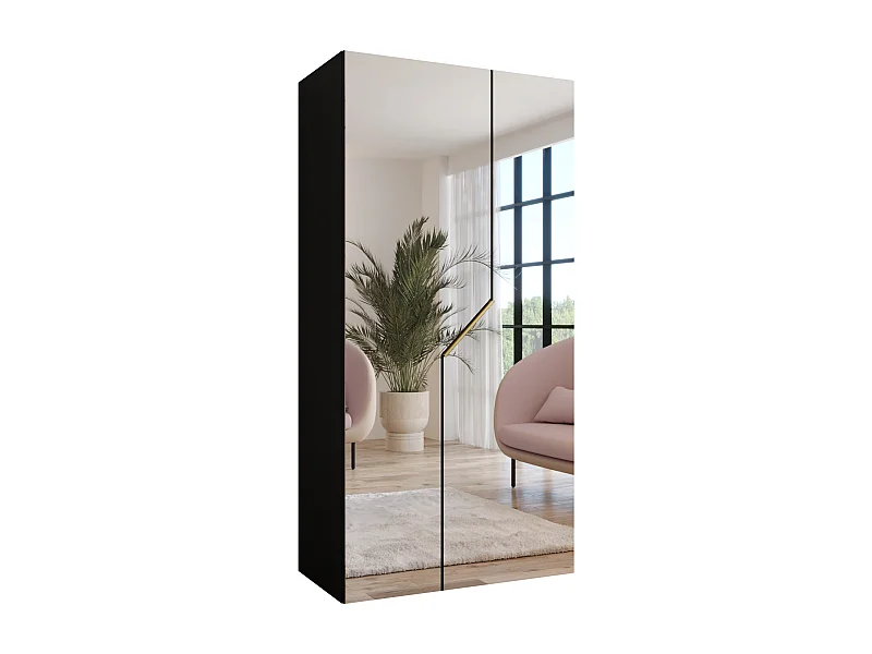 Drehtürenschrank Andrew 3 100 / 202 / 52 (Schwarz + Griffe: Gold)