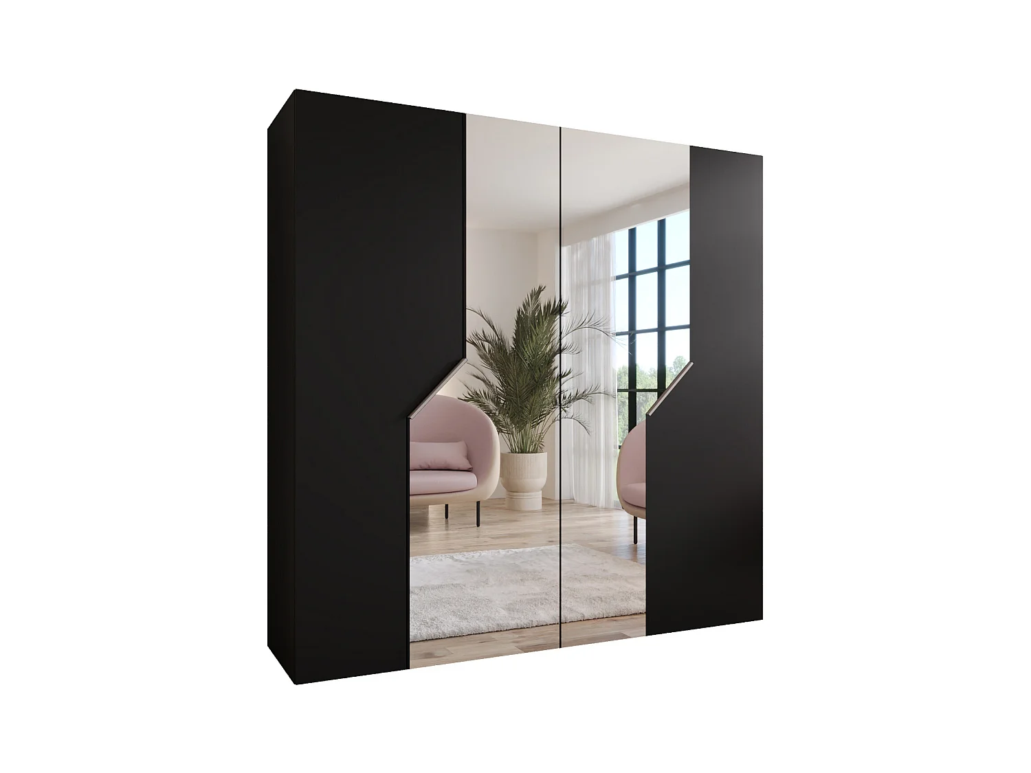 Armoire à portes battantes Andrew 2 200 / 202 / 52 (Noir + poignées: Cachemire)