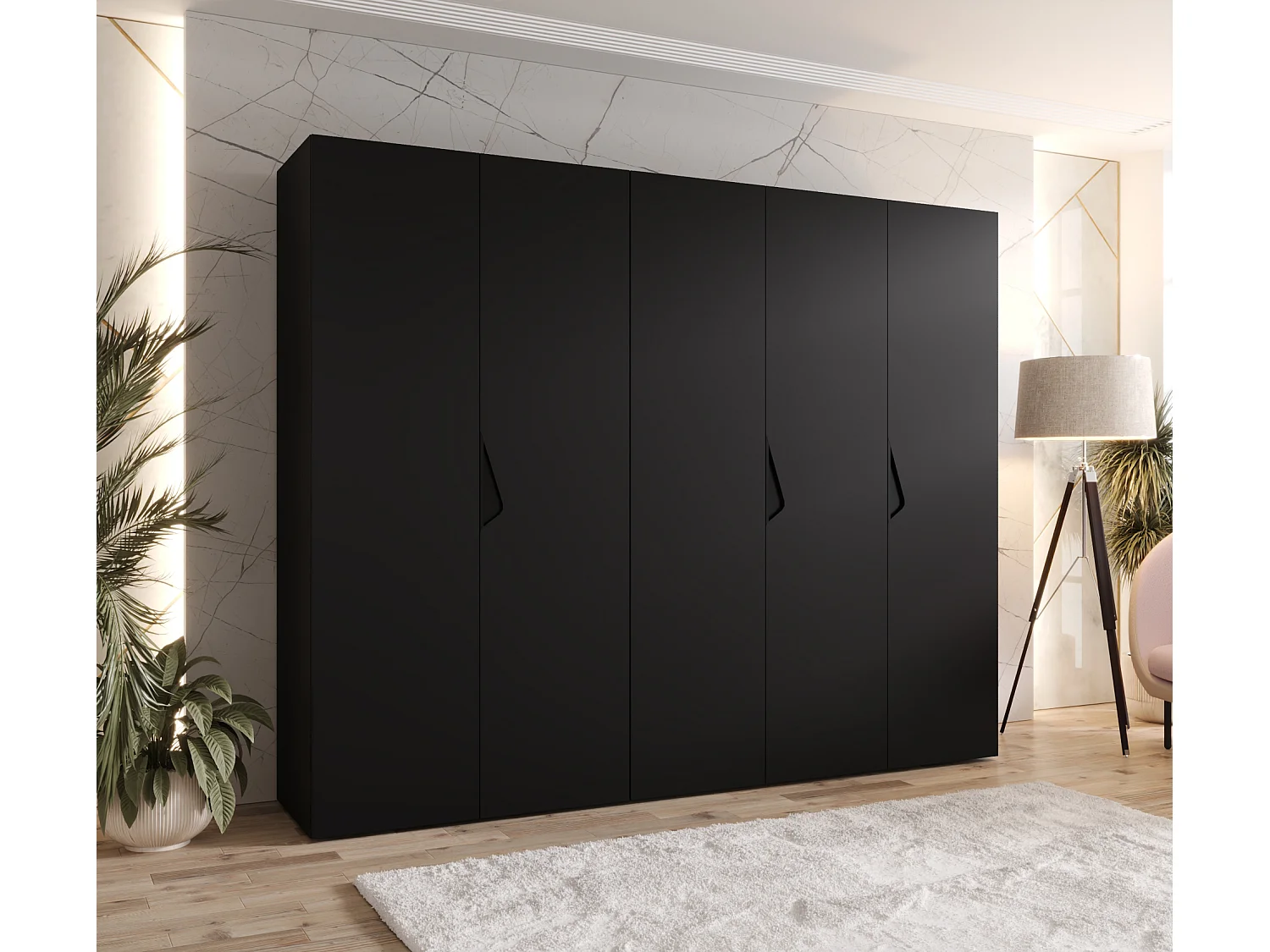 Armoire à portes battantes Sandi 1 250 / 202 / 52 (Noir + poignées: Noir)