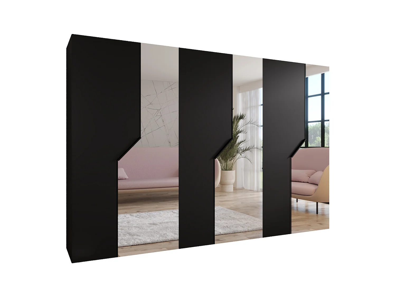 Armoire à portes battantes Andrew 2 300 / 202 / 52 (Noir + poignées: Noir)