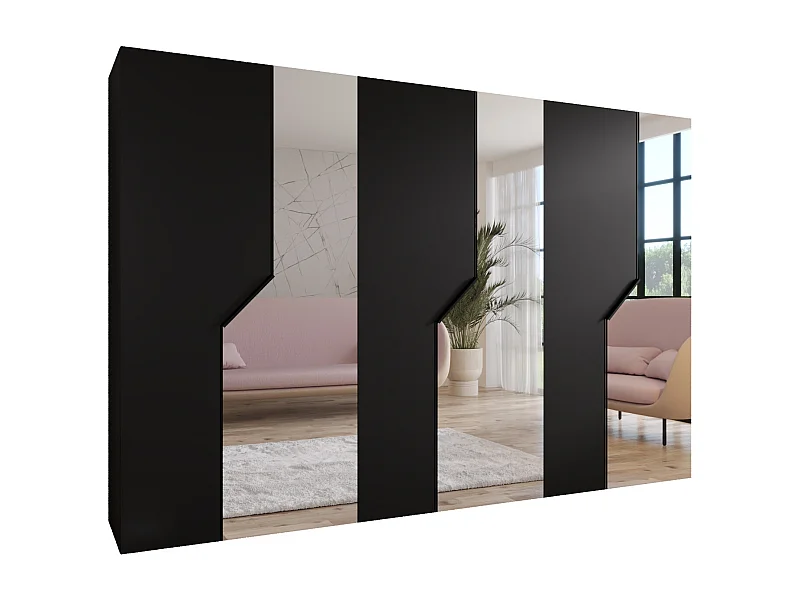 Armoire à portes battantes Andrew 2 300 / 202 / 52 (Noir + poignées: Noir)