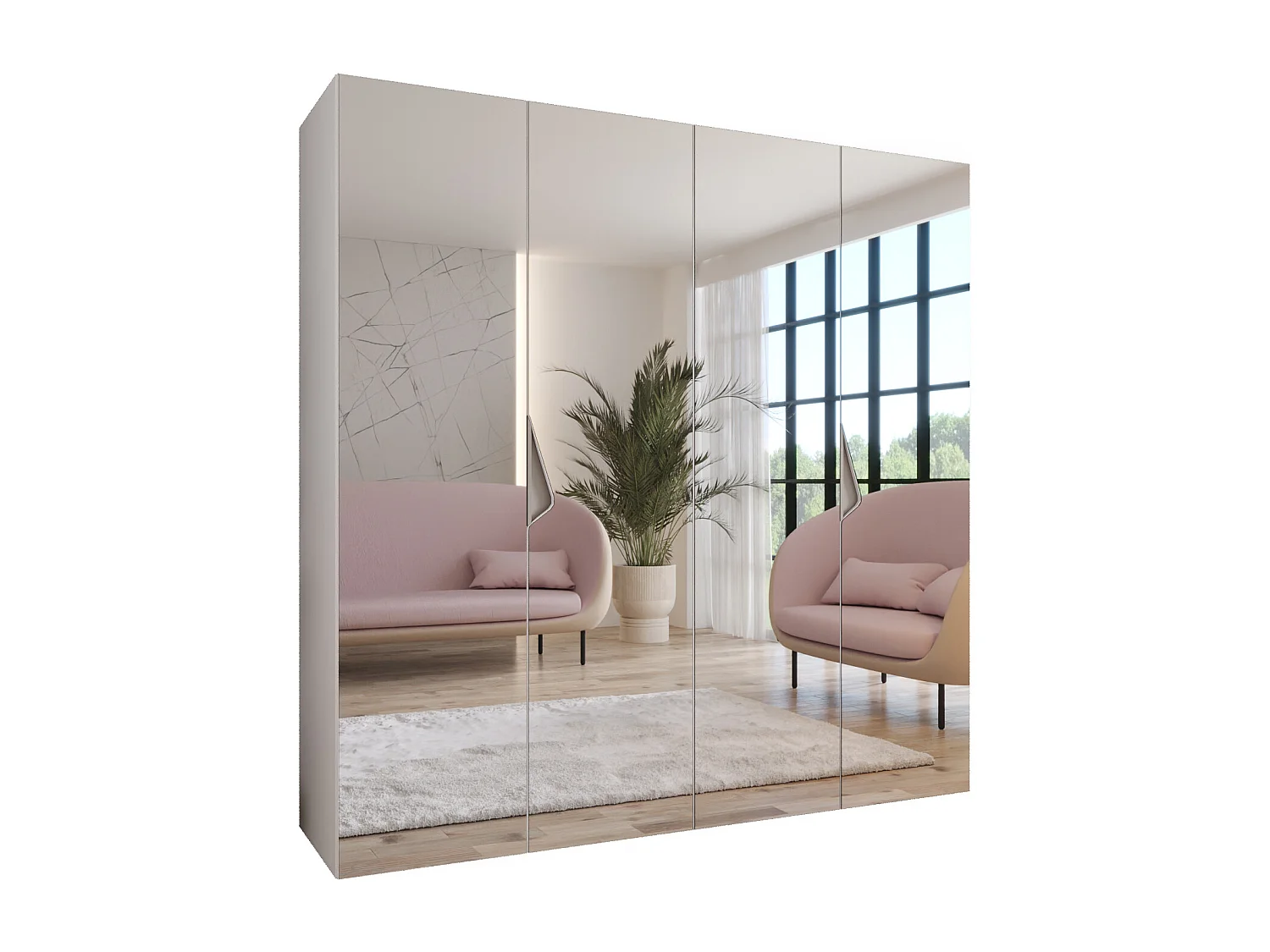 Armoire à portes battantes Sandi 3 200 / 202 / 52 (Blanc + poignées: Cachemire)