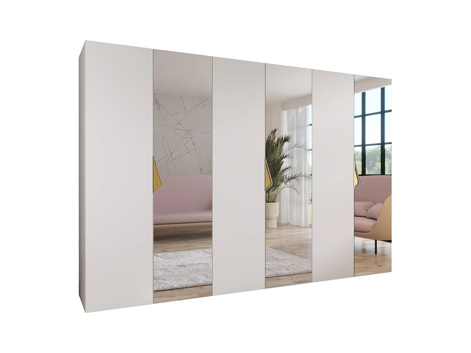 Drehtürenschrank Sandi 2 300 (100x3) / 202 / 52 (Weiß + Griffe: Gold)