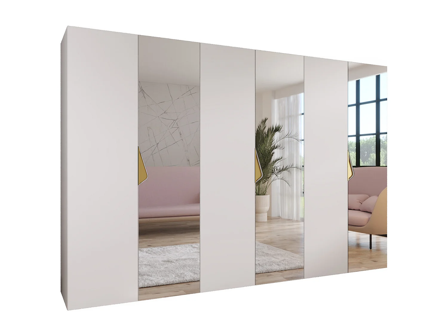 Armoire à portes battantes Sandi 2 300 (100x3) / 202 / 52 (Blanc + poignées: Gold)