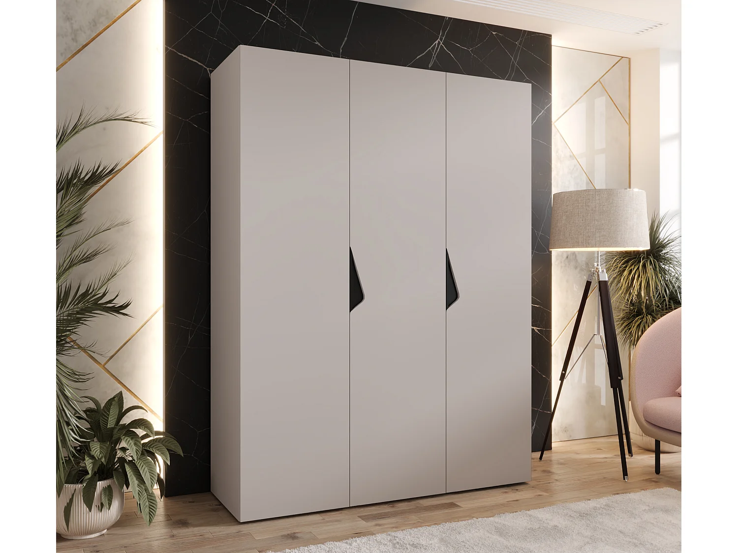 Armoire à portes battantes Sandi 1 150 / 202 / 52 (Cachemire + poignées: Noir)