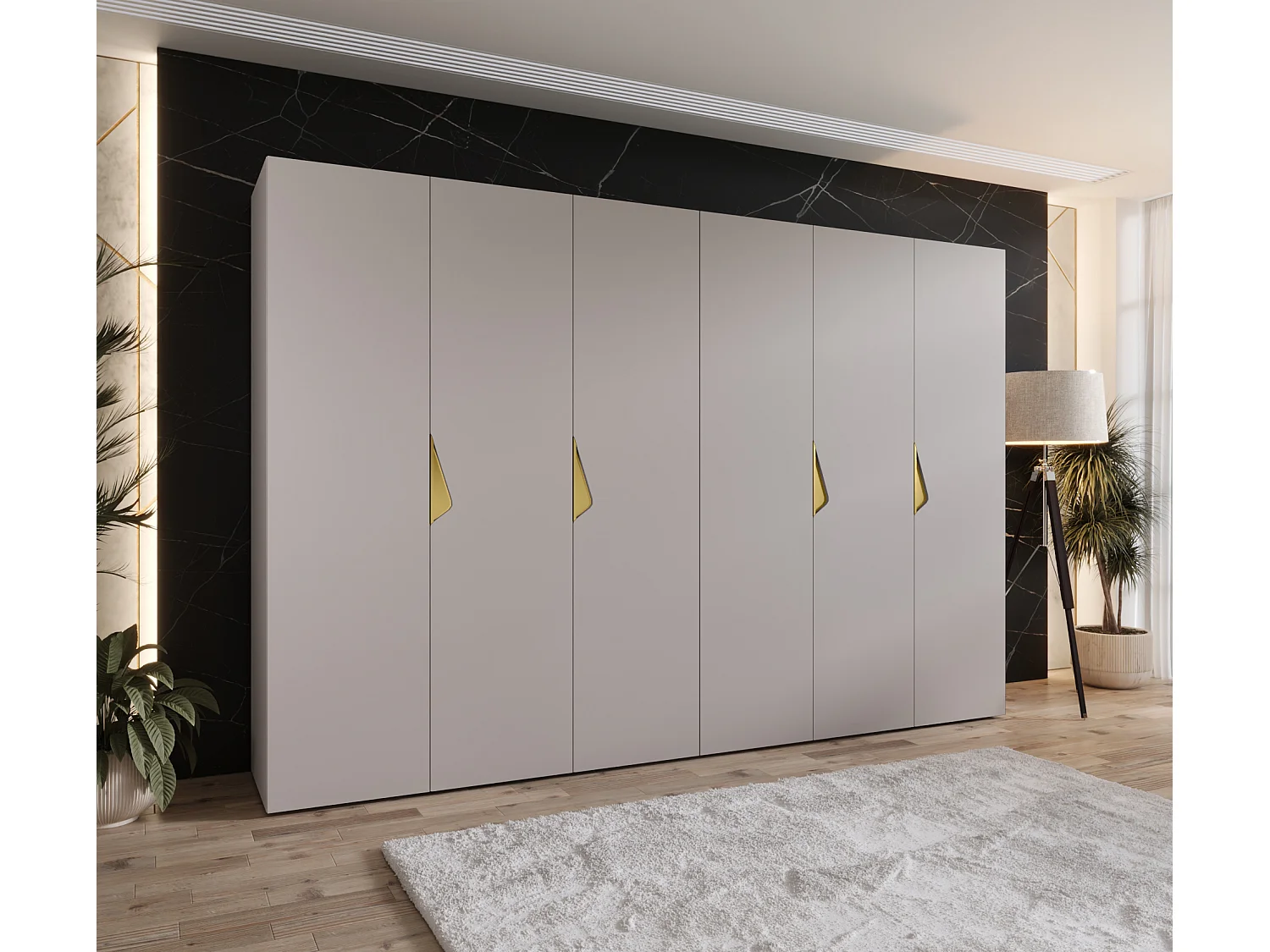 Armoire à portes battantes Sandi 1 300 (150x2) / 202 / 52 (Cachemire + poignées: Gold)