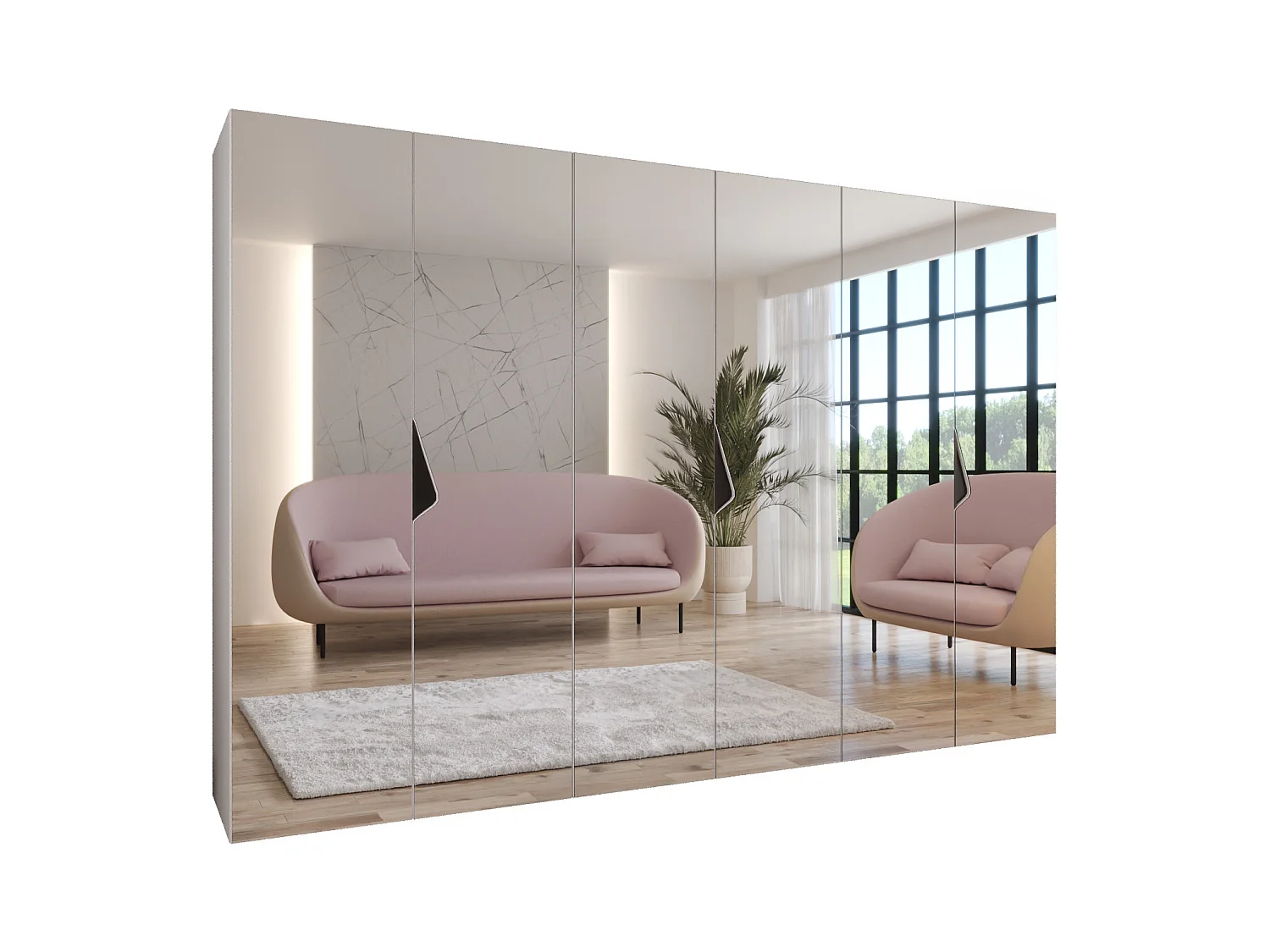 Armoire à portes battantes Sandi 3 300 (100x3) / 202 / 52 (Blanc + poignées: Noir)