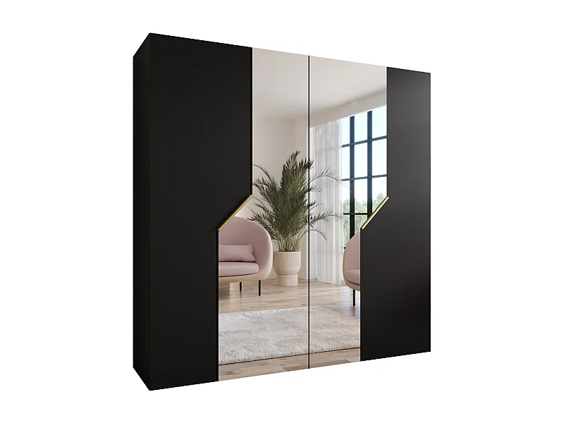 Armoire à portes battantes Andrew 2 200 / 202 / 52 (Noir + poignées: Gold)
