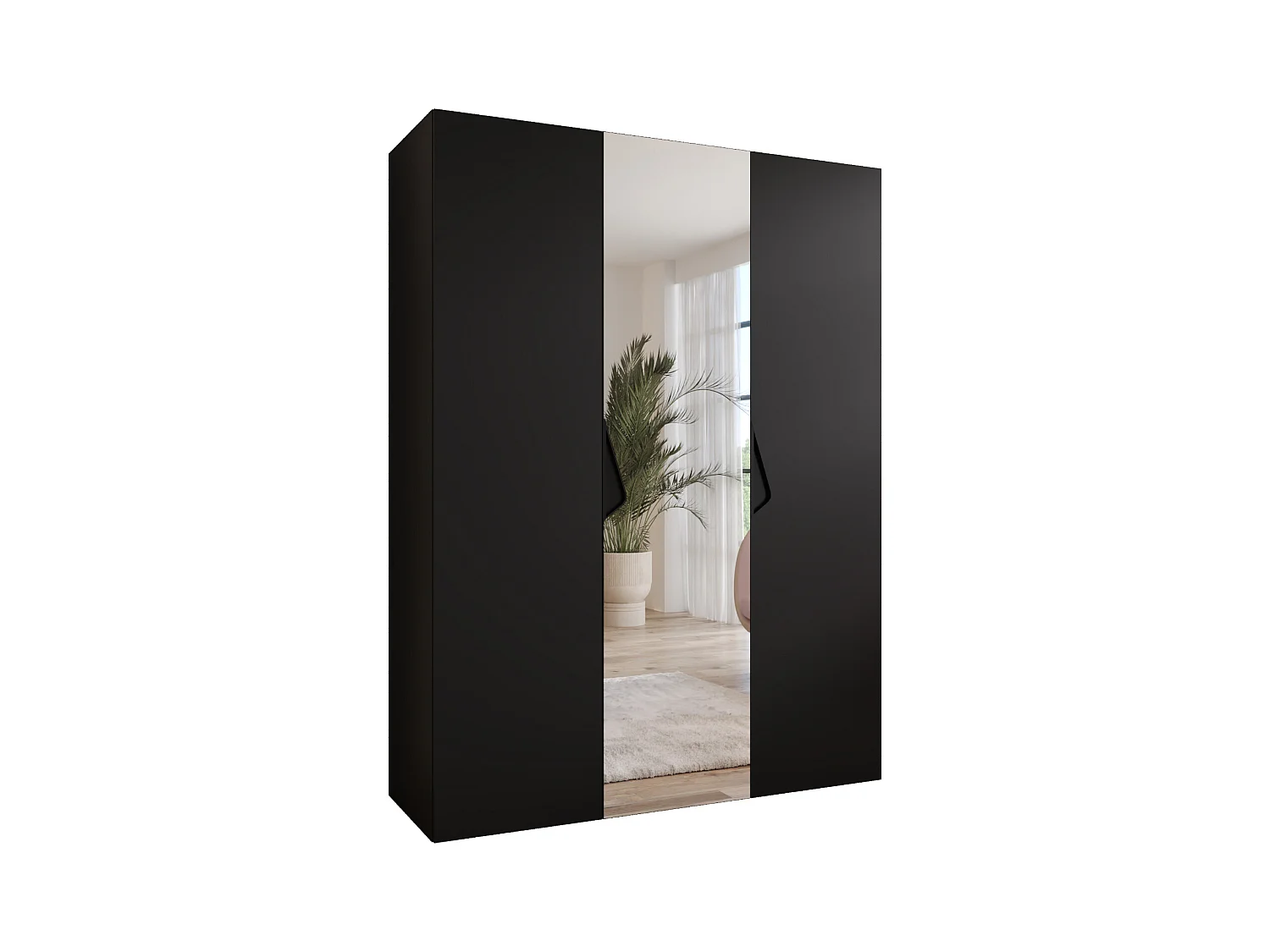 Armadio con ante a battente Sandi 2 150 / 202 / 52 (Nero + Maniglie: Nero)